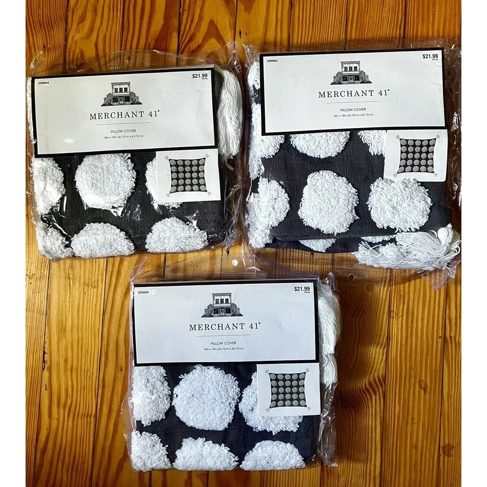NEW Lot 3 Packs‎ Merchant 41 Pillow Cover Black White polkadots 18